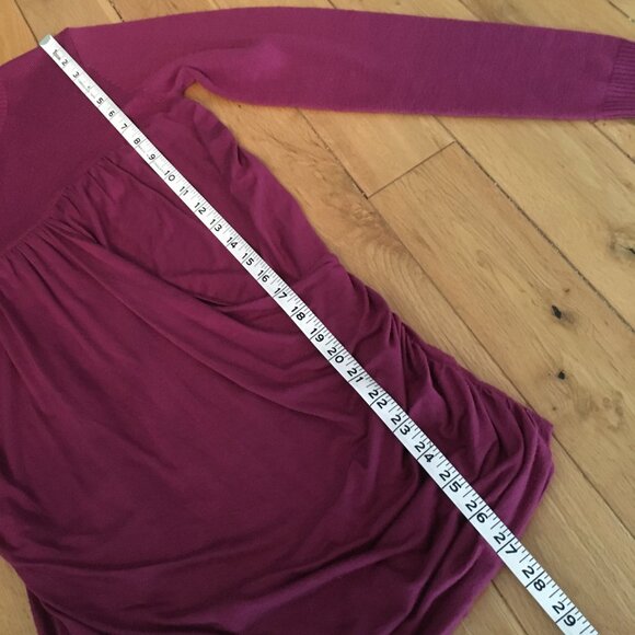 Flamenco Pink Wool Mock Neck Ruched + Drape Wrap Sweater - XS - Picture 15 of 16